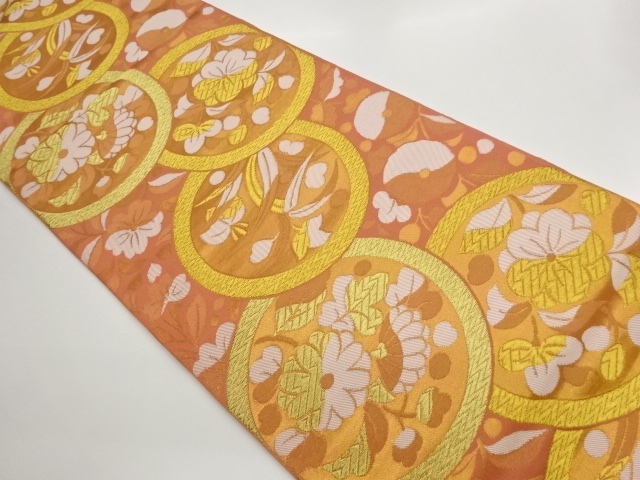 JAPANESE KIMONO / FUKURO OBI / WOVEN ROUNDEL WITH FLOWER